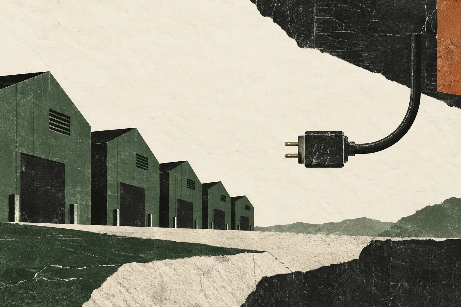 Several warehouses compete for a single power connection.