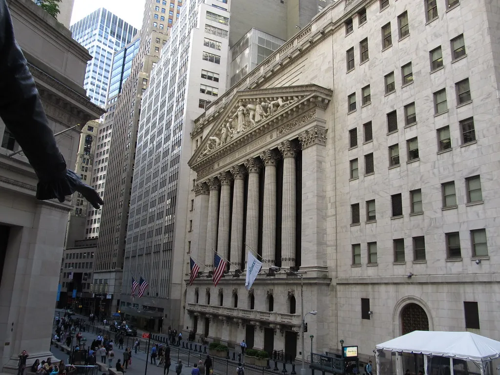 The columned main entrance of the New York Stock Exchange